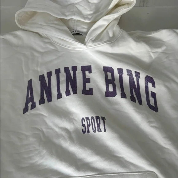 Anine Bing White Hoodie with Purple Lettering - Picture 3 of 7